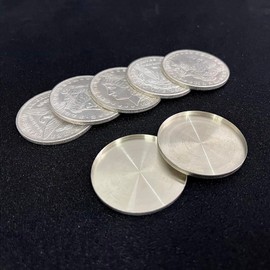 MOMOMAGE Cupronickel Morgan Dollar Shell and Coin Set (5 Coins +1 Head Shell +1 Tail Shell) Magic Tricks Close up Gimmick Props for Professional Magicians