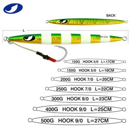 OCEAN CAT Speed Fall Fishing Luers Metal Vertical Lead Jigging Sea Baits Ganchos Planos 5 Colores, 7 Pesos (Azul y Plata, 7 oz)