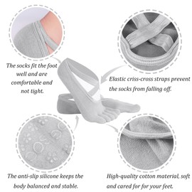 ZOCONE 2 Pairs Yoga Socks for Women Non Slip with Toes 5 Toe Yoga Socks Pilates Socks Non Slip Women Cotton Dance Barre Gym Socks with Grips & Straps, Ideal for Pilates Trampoline Gym Accessories