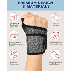 FitDA Wrist Support Strap with Soft Thumb Opening, Adjustable Support Brace for Mild Carpal Tunnel Tendonitis Arthritis Sprains, Compression Hand Support for Sports Work Typing Sleeping(Right)