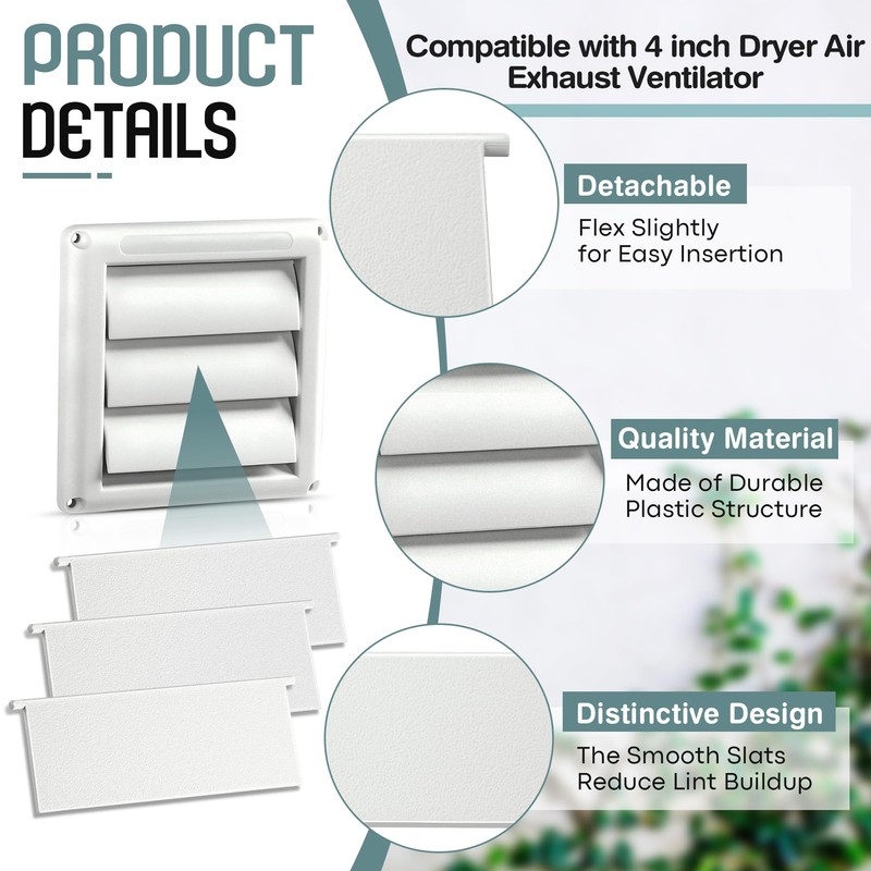 Saillong 4 inch Dryer Vent Louvers, 6 Pack White Dryer