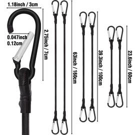Tensioning Elastic Strap with Carabiner, Expander with Carabiner Hook, Set of 6, Luggage Straps Black in 3 Sizes, 60 cm, 100 cm, 150 cm, Extra Strong Rubber Tensioner for Sun Sail, Tarps, Garden,