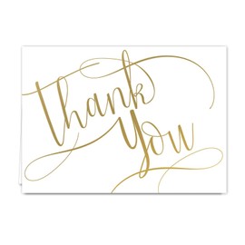 Gold Foil Thank You Note Cards / 50 Thank You Card Set / 3 1/2" x 4 7/8" Blank Inside Thanks Greeting Cards / 50 Thank You Cards And Blank White Envelopes