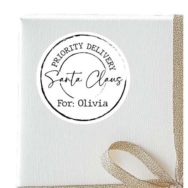 Custom Minimalistic Christmas Round Gift Labels - From Santa Christmas