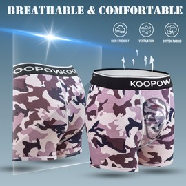 KOOPOW Boys Underwear Stretch Boxer Briefs with 2 Soft Protective Cup,Athletic Shorts for Baseball, Football,Lacrosse,3 Pack,Black/Grey/Camo,M