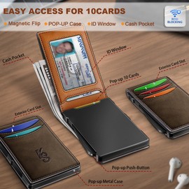 KEMISANT Men Wallet,Slim Wallet Card Case With Magnetic Billfold Flip,Pop-up Access for 12Cards RFID Blocking