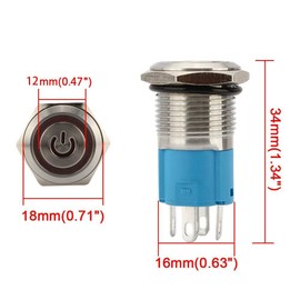 CESFONJER Latching Pressure Switch, LED Illuminated Push Button, Metal Push Switch, IP67 Button, on Stainless Steel 12 V LED Angel Eye Head for 16 mm 0.63 Inch Mounting Opening (Blue + Red) Pack of 2
