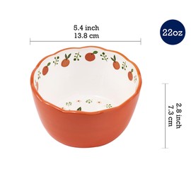 Bico Cartoon Fruit Pop Scalloped 22oz Ceramic Cereal Bowls, Set of 4, Microwave & Dishwasher Safe, Assorted Colors