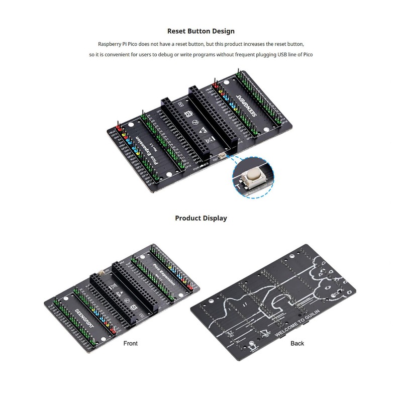 Pi Pico Expansion Board with Dual 2x20 Headers & Reset