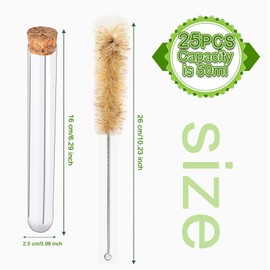 HNYYZL 25Pcs Clear Plastic Test Tubes with Cork Stoppers and 1 Brush, 25x160mm 50ml, Good Seal for Jewelry Seed Beads Powder Spice Liquid Storage, Lab Use or Decoration