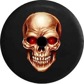 Funny Spare Tire Wheel Cover for Camper SUV Trailer Truck RV JP Thick PVC Leather | Realistic Glowing Red Eyes Evil Skull Black 32 Inch with Backup Camera Hole