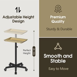 Premium Aluminum Hair Salon Instrument Salon Tray W/Accessory Caddy Tattoo Rolling Tray Station Adjustable Height Trolley Beauty Tool