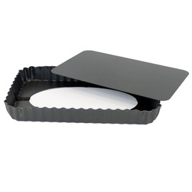 MGE Curly Baking Tin with Removable Base, Rectangular Mould for Quiche and Cakes, for Tarts, Cakes, Quiches, Grooved Tray with Removable Base, Non-Stick (Design 2)