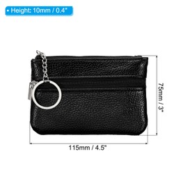 PATIKIL 4.5" x 3" Coin Purse Pouch, Leather Change Purses Small Organizer Bags with Zipper Key Ring for Women Men Home, Black