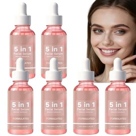 Suero Facial 5 en 1 con Vitamina C, E, Hialurónica, Colágeno, Suero de vitamina c para la cara, Antienvejecimiento para mujeres y hombres, Hidratante, Iluminador, Reduce las arrugas (6Pcs)