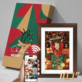 【Christmas Gift】10.1 Inch WiFi Digital Photo Frame, 32GB Storage, Touchscreen, Share Photos & Videos, Rotate Decor, Biu Frame APP Perfect Gift Idea video  frame - Color: 10.1": White-Wedding gift box-biu Frameo app