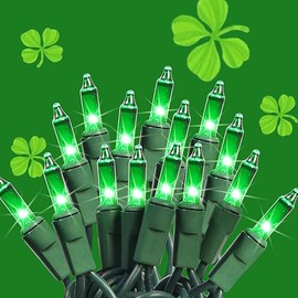 St. Patrick's Day Green String Lights, 100 Count Detachable Incandescent Bulb, 24.6 Feet Connectable Waterproof Mini Fairy Light Plug in for Indoor Outdoor Patio Christmas Party Decoration
