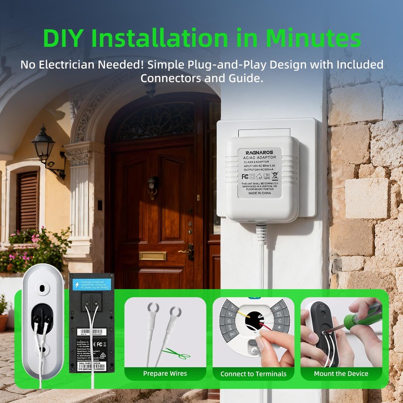 24V AC Doorbell Transformer - 18ft Long Cable Adapter, Universal