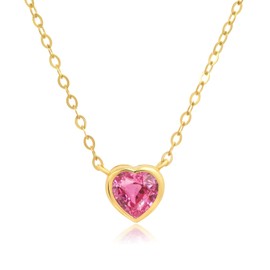 MAX + STONE Solid 14k Yellow Gold Pink Amethyst Bezel Set Heart Pendant Necklace for Women with Spring Ring Clasp 5mm February Birthstone Necklace