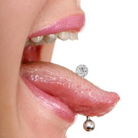 14g 1.6mm Sparkling Tongue Bar Ring Glittery Sparkly Crystal For Women Gem Piercing Rings Jeweled Glitter Gems