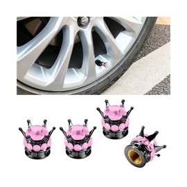 LKAHG 4PCS Car Tire Valve Stem Caps, Handmade Crown Crystal Rhinestone Car Stem Air Caps Cover, Attractive Dustproof Bling Car Exterior Accessories, Universal for Most Vehicles (Pink)