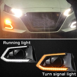 PGTOPONE Switchback White/Amber LED Front Bumper Fog Light DRL Amber Sequential Turn Signal Feature Compatible with Nissan Altima 2019-2022 Replacement Front Bumper Trim