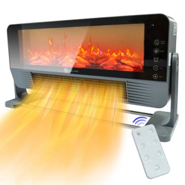 Electric Space Heater Indoor, 1500W Floor or Wall Mounted Heater with 3D Flame Effect, PTC Ceramic Electric Fireplace Heater with Remote Control for Office Bedroom Living Room