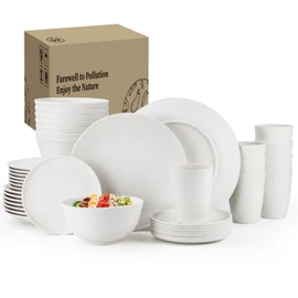 Homienly Wheat Straw Dinnerware Set,40-Piece Dish Set for 8, Dinner Plates, Dessert Plate, Cereal Bowls, Cups, Appetizer Plates,Reusable Dinner Plates Kids Plates and Bowls Sets, White