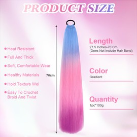 Aomig Ponytail Extension Coloured Ombre Wig Hair Extensions, Coloured Ombre Wig Hair Extensions, Hair Accessories for Women Girls Kids Braiding Hair with Elastic Tie Cosplay Party Festival(1PC)