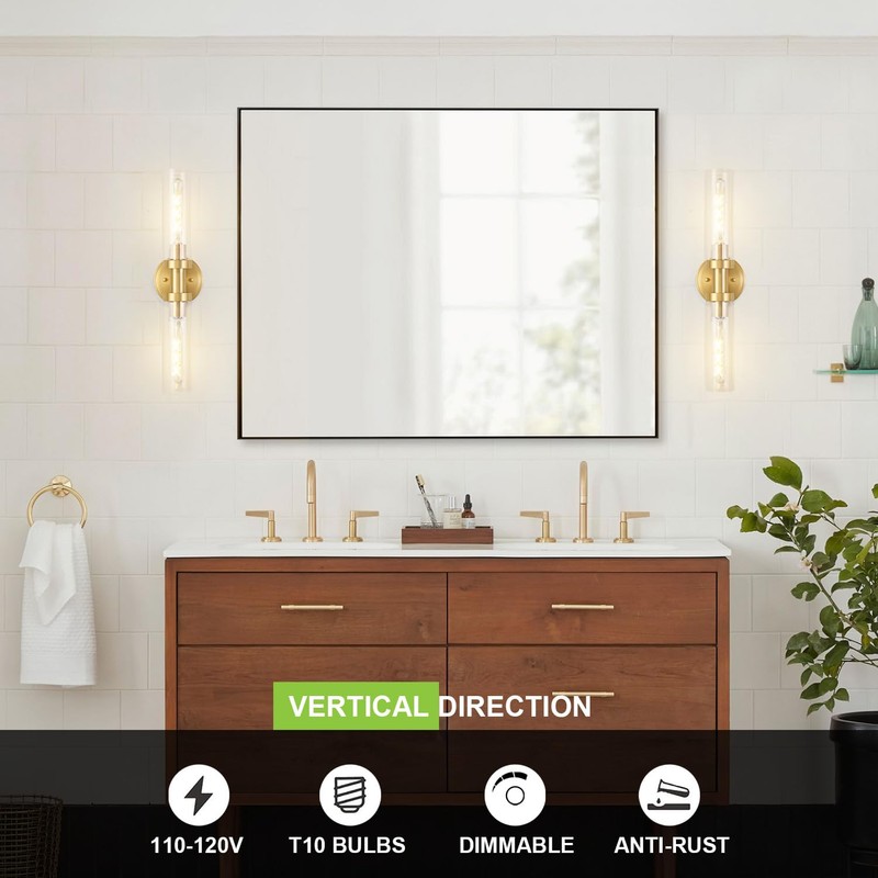 SANTOSTOCK Brushed Gold Bathroom Vanity Light Fixture, 2-Light Modern Wall