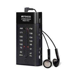 Retekess TR107 Pocket Radio AM FM, Portable Radio with Headphones, AAA Battery Operated, FM Stereo and Bass Boost, Ideal for Walking, Jogging(Black)