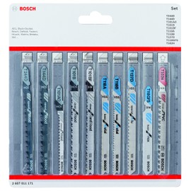 Bosch Professional 2607011171 10-Piece Set Jigsaw Blades Set (for Wood and Metal, Accessories for Jigsaw with T-Shank mounting), 0.8 cm*16.7 cm*15.7 cm