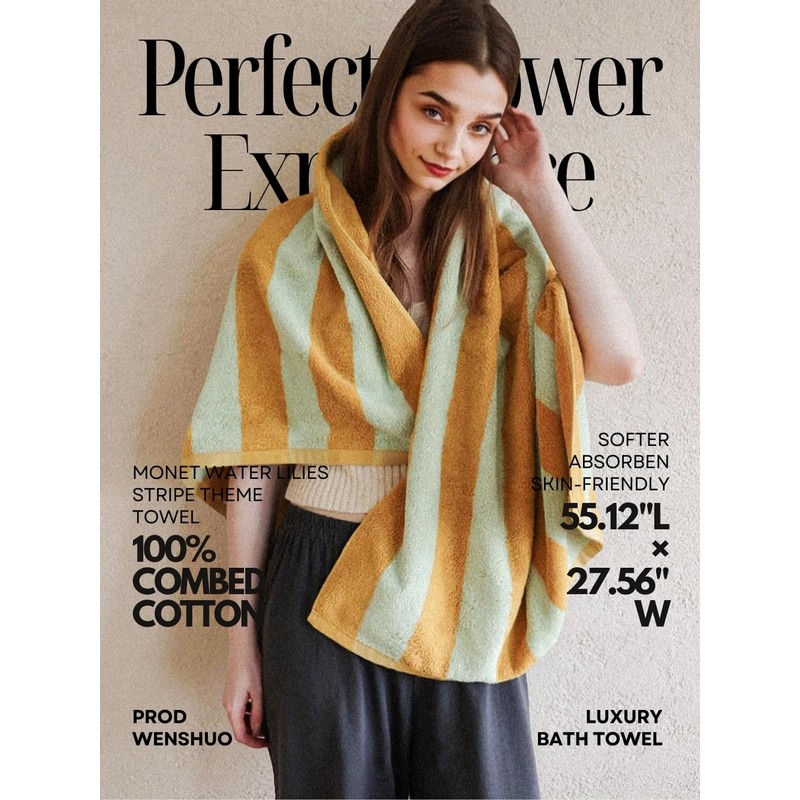 Autumn Citrus Striped Bath Towel,100% Combed Cotton,Soft Absorbent