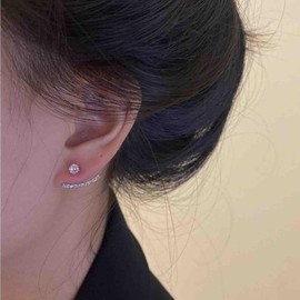 Vacaonio Bohemia Crystal Ear Jacket Earrings Sliver Two Way Earrings Rhinestone Cz Stud Earrings Bar Front Back Stud Earrings Vintage Wedding Earrings Jewelry for Women