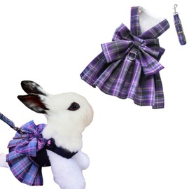 Rabbit Harness and Leash for Walking Escape Proof - Cute Skirt Mesh Breathable Bunny Vest Harness Outdoor Camping Hiking Training - Also Suit for Ferret Kittn Puppy Small Animals (X-Small,Purple)