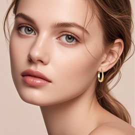 14K Gold Hoop Earrings for Women Classic Shiny Hoops Earring, Hypoallergenic Lightweight Gold Earrings