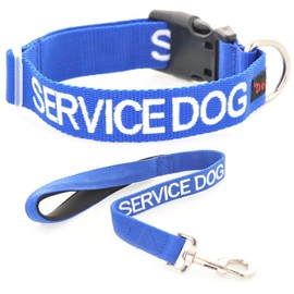 SERVICE DOG (Do Not Disturb/Dog Is Working) Blue Colour Coded S-M L-XL Dog Collar and 60cm 1.2m 1.8m Luxury Neoprene Padded Handle Lead Sets PREVENTS Accidents By Warning Others Of Your Dog In Advance (S-M & 60cm)