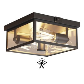 Craftersmark Outdoor Ceiling Light with Motion Sensor, Flush Mount Porch Light, Exterior Light Fixture with Clear Glass, Dusk to Dawn 2-Light Fixture for Patio,Porch (10.5 in)