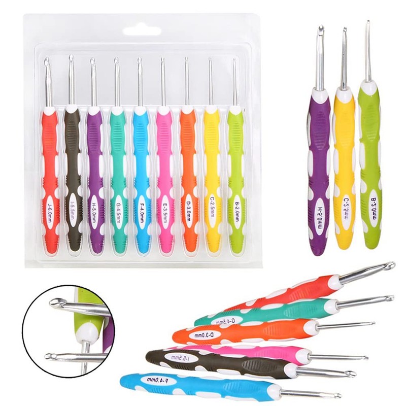 9PCS Ergonomic Crochet Hooks Set Extra Long Handle Comfort Grip