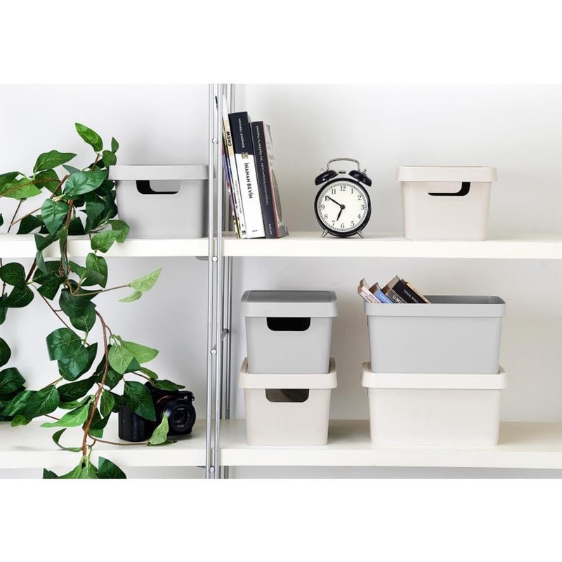 Pack of 2 Grey & Cream Storage Container With Lid