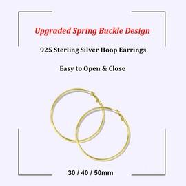 Hasnsofie Hoop Earrings 925 Silver for Women, 925 Sterling Silver Hoop Earrings Set, Hypoallergenic Large Silver Huggie Hoop Earrings, Silver Women's Hoop Earrings Set in 30, 40, 50 mm, Silver