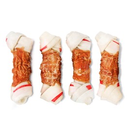 Jungle Calling Chicken Wrap Knotted Bones Dog Chews, Long Lasting Beefhide Treats Real Chicken Wrap Rawhide Bones for Large Dogs Training Treats (1pack)