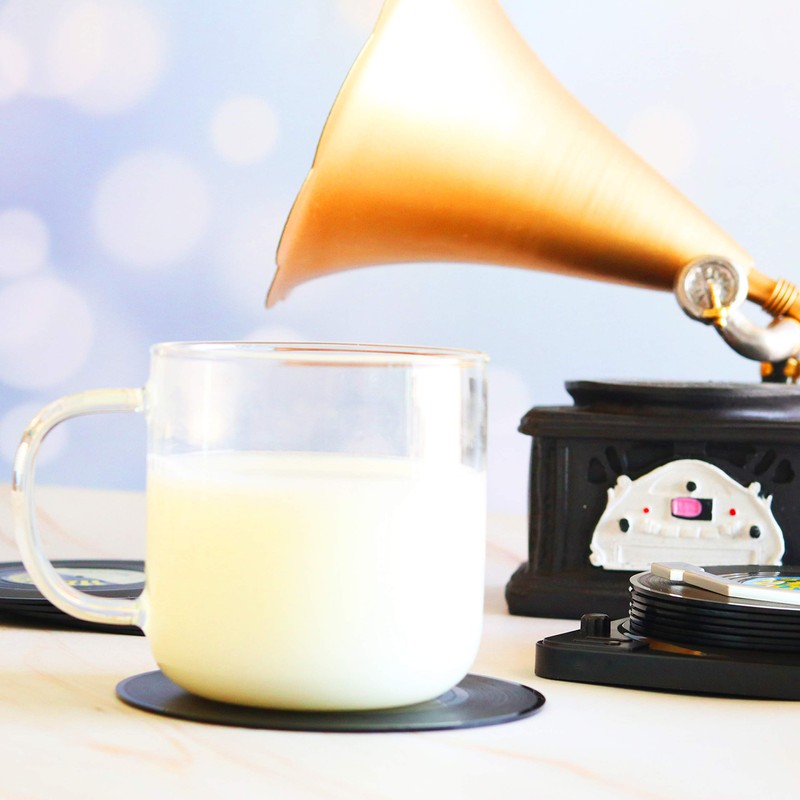 Funny Retro Record Coasters for Drinks with Vinyl Player Holder