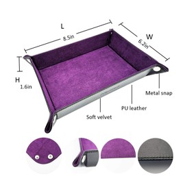 Dice Tray Purple PU Leather Folding Dice Tray Velvet for RPG Table Games as DND (Black Purple)