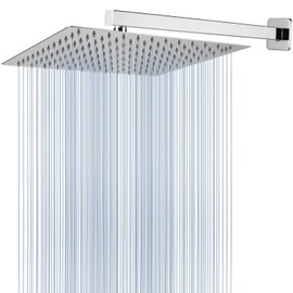 Voolan - Cabezal de ducha de metal con brazo de extensión, cabezal de ducha de lluvia de acero inoxidable, cabezal de ducha de lluvia cuadrado de alto flujo (cabezal de ducha de 12 pulgadas con brazo