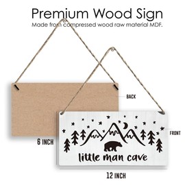 Woodland Nursery Wall Decor for Baby Boys Nursery Room Decor for Boys Bedroom Farmhouse Sign Rustic Bear Forest Animal Little Man Cave Sign 12 × 6 Inch（Wood 4011）