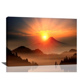 Sunrise Mountain Large Wall Art Nature Tree Pictures Wall Decor Landscape Canvas Master Scenic Painting Modern Artwork Home Decoration for Living Room Bedroom Office Framed 24"x16"