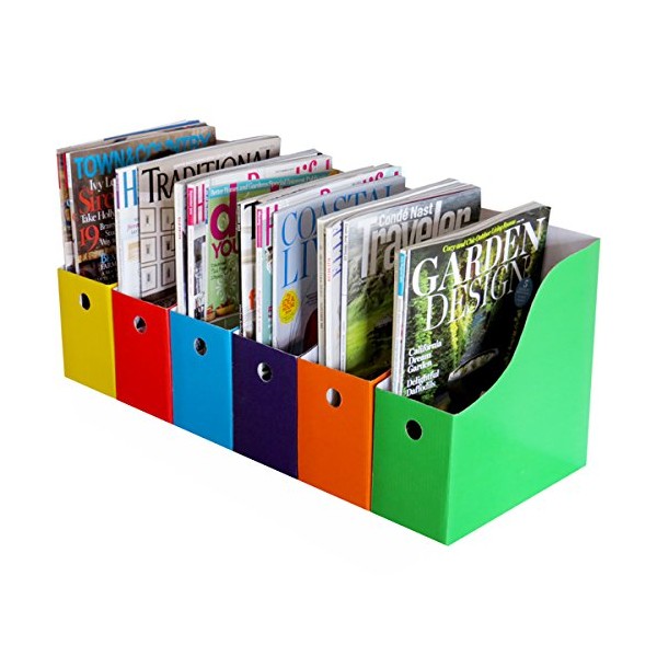 Evelots Magazine File Holder-Organizer-4 Inch Wide-6 Colors-With Labels-Set/12