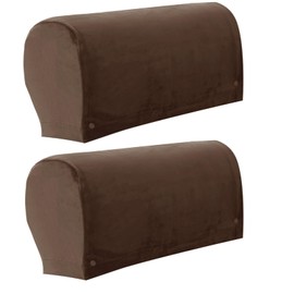 NEKOSUKI 1Pair Armrest Covers, Chair Arm Protectors Stretch Fabric Armrest Sofa with Twist Pin, Armchair Slipcover Protector Elastic Home Office Recliner Couch Loveseat Protective Cloth (Dark Coffee)