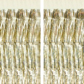 Coriver Tinsel Curtains, 2 Pack Foil Tinsel Backdrop Stripe Curtains,3.2 ft x 6.5 ft Tinsel Foil Fringe Curtains, Hanging Streamers Backdrop for Birthday Christmas Wedding Party Decor (Gold)